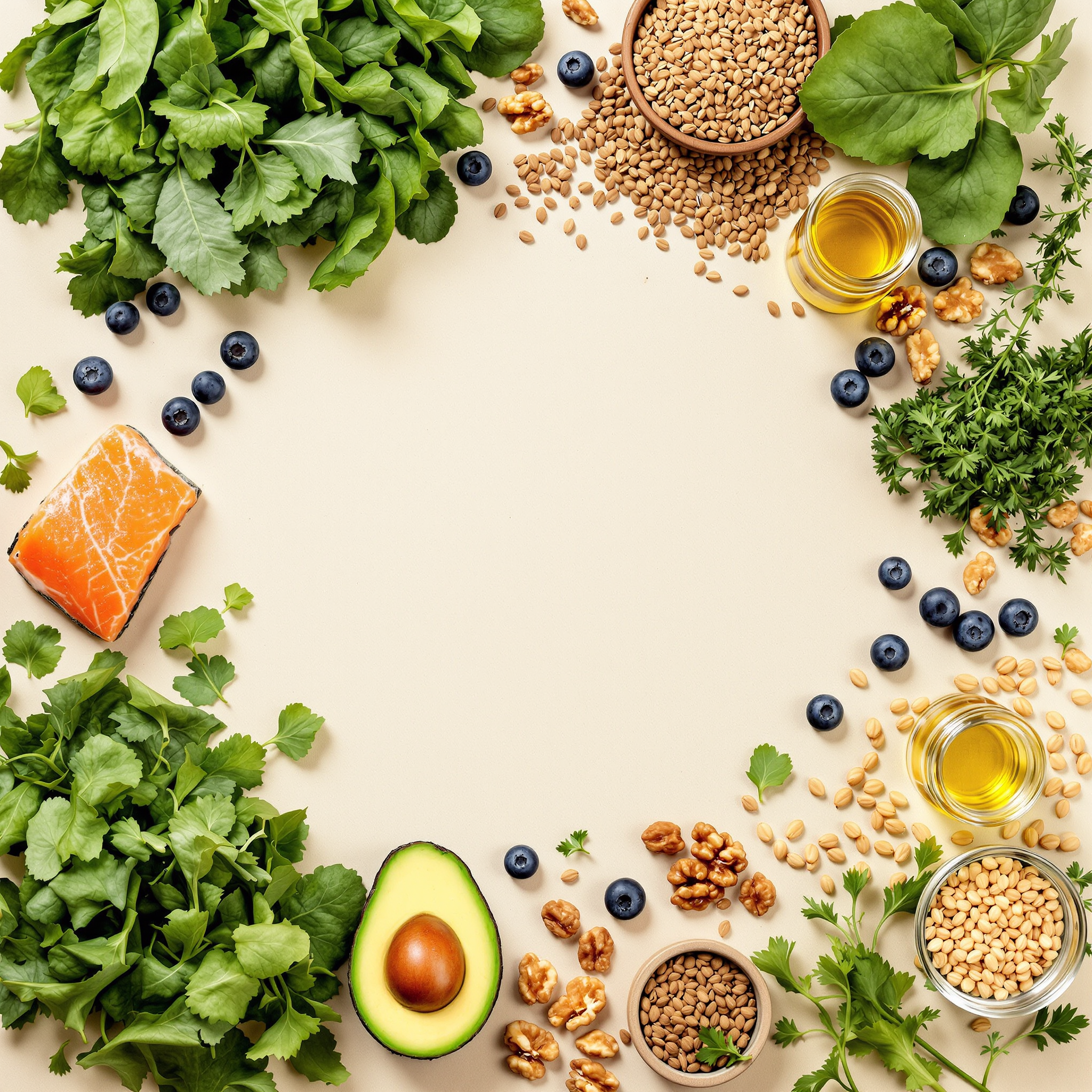 Nærende råvarer: avocado, laks, bær og nødder